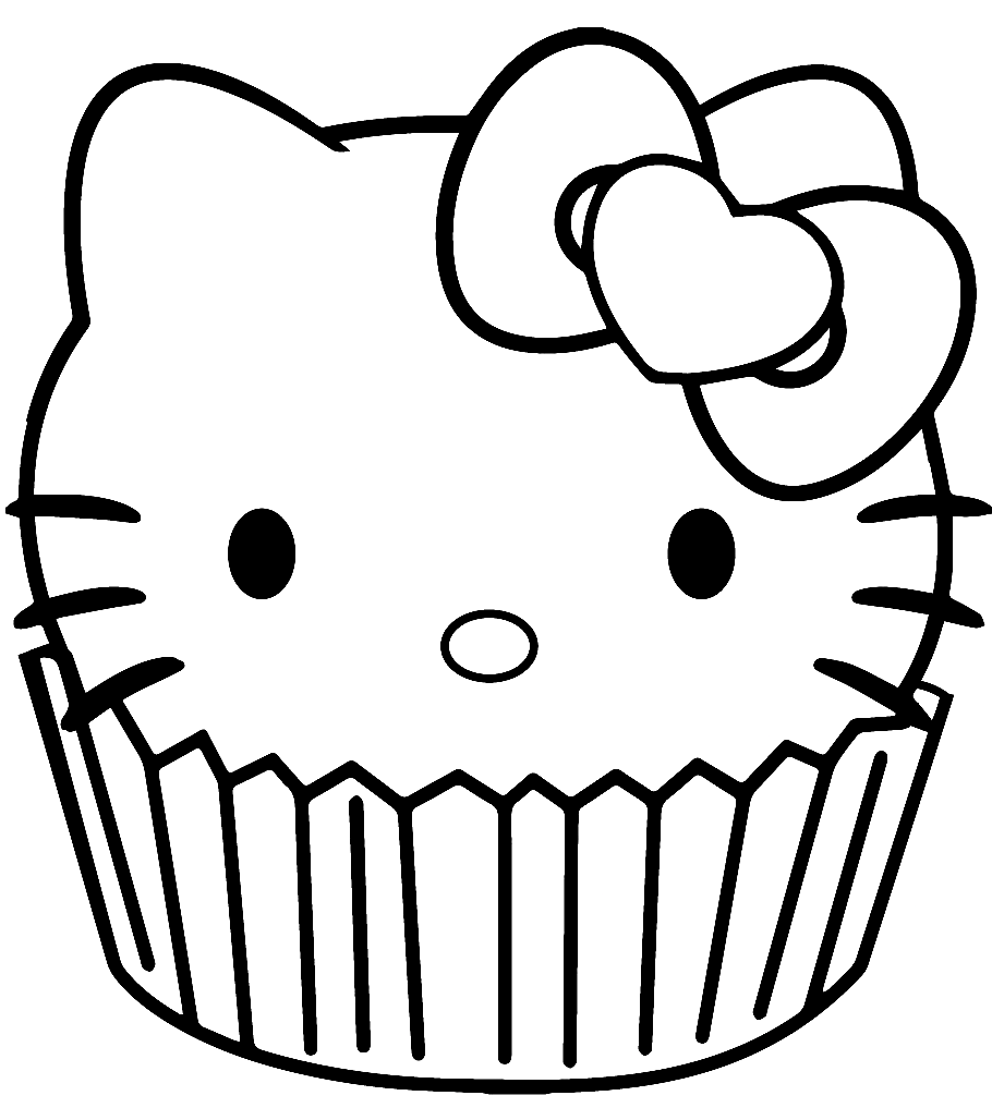 Hello Kitty 纸杯蛋糕着色页