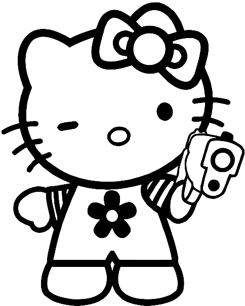 Hello Kitty Gangster Gun Coloring Page