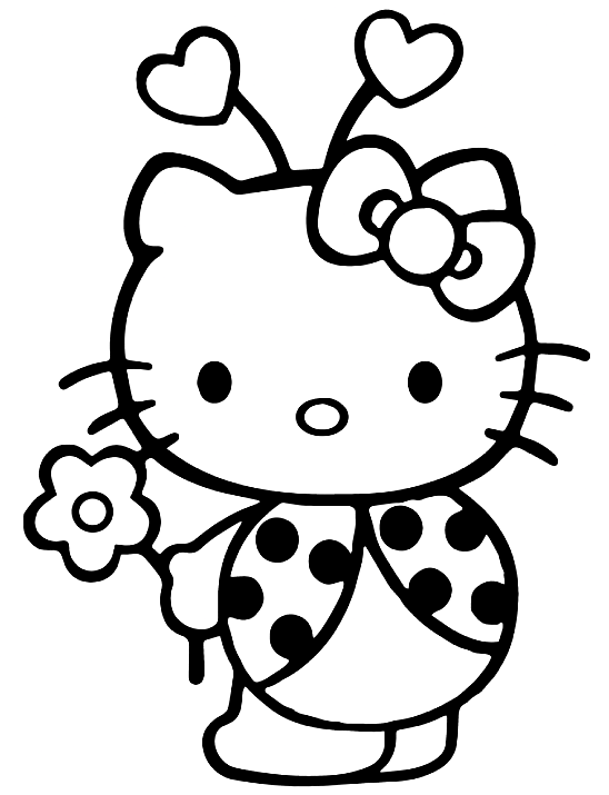 Página para colorir Hello Kitty em Ladybug Sute