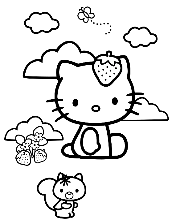 Hello Kitty Loves Strawberries Coloring Page