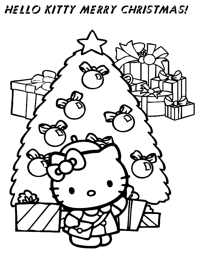 Раскраска Hello Kitty с Рождеством