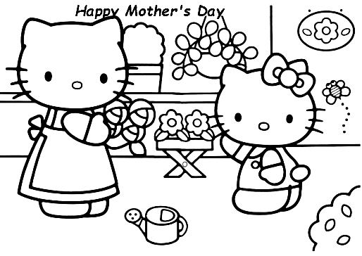 Hello Kitty Dia das Mães para colorir