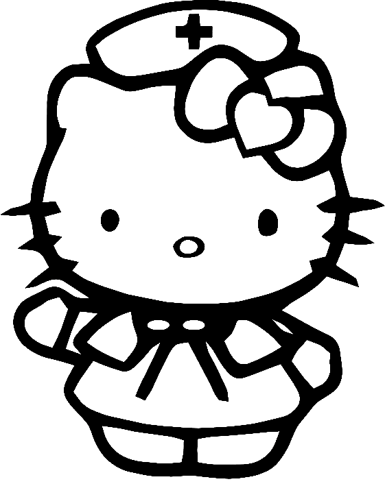 Página para colorir de enfermeira da Hello Kitty