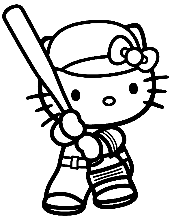 Hello Kitty Playing Baseball Game Coloring Page