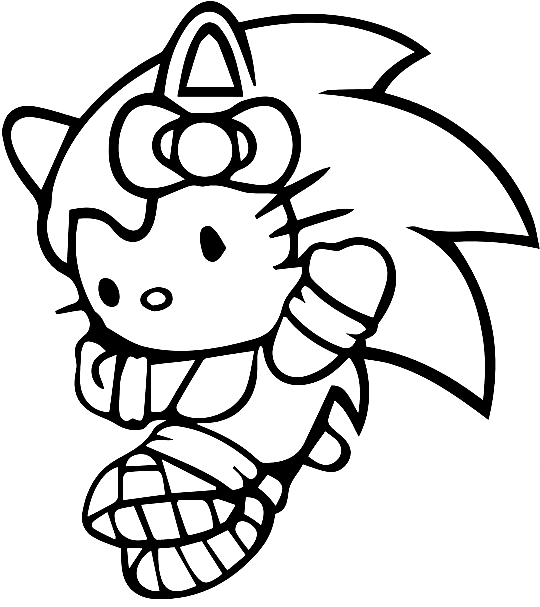 Pagina da colorare di Hello Kitty Sonic Hedgehog