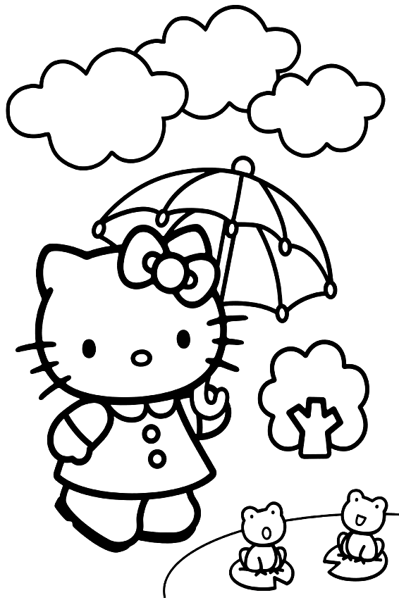 Hello Kitty Paraguas Página Para Colorear