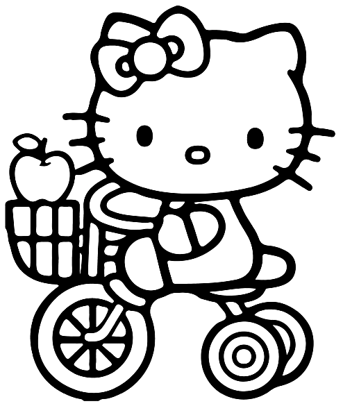 Hello Kitty met haar fiets kleurplaat