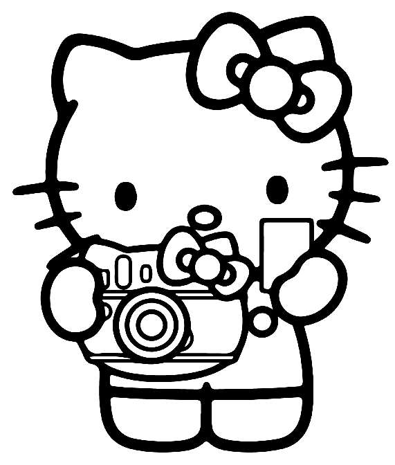 Hello Kitty com sua câmera para colorir