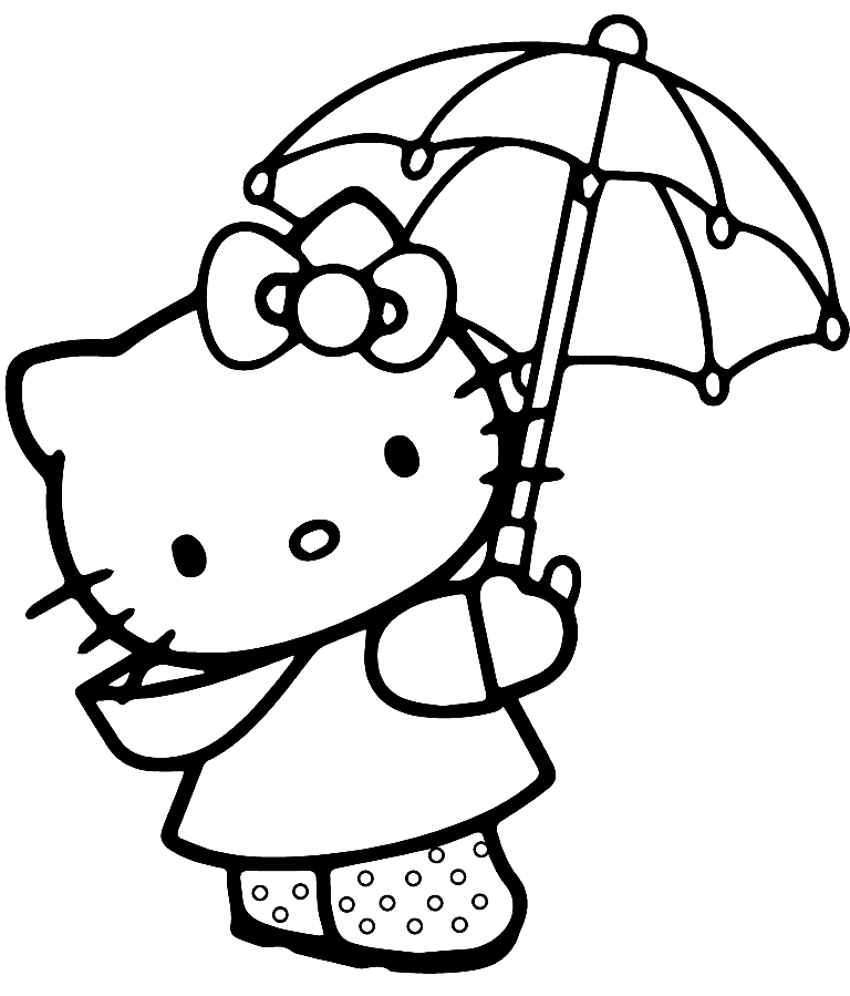 Hello Kitty com guarda-chuva para colorir