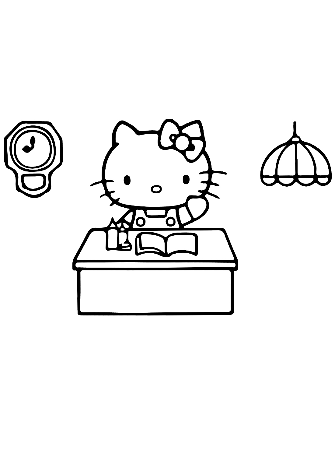 Hello Kitty travaillant au bureau de Hello Kitty