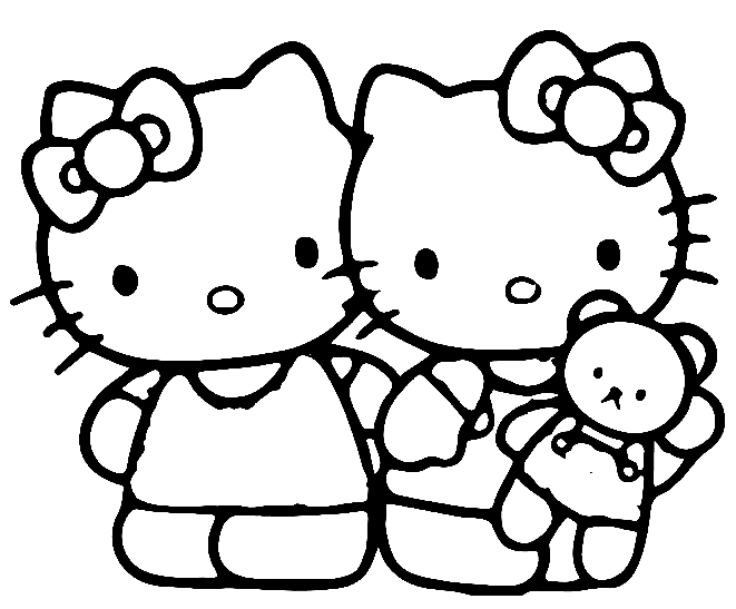 Hello Kittys 和婴儿娃娃 Coloring Page