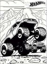 Hot Wheels Monster Truck runs on the mountain Coloring Page