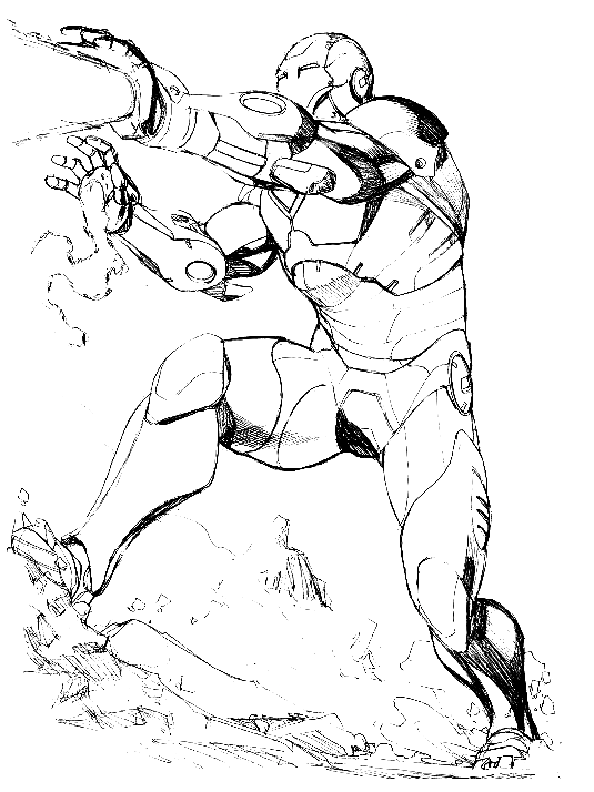 Iron Man Peleando Página Para Colorear