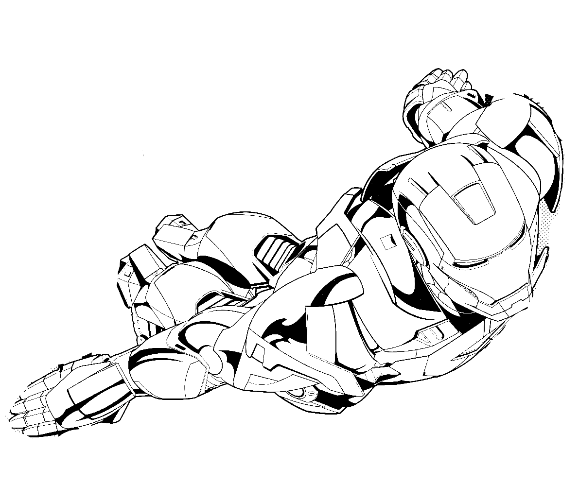 Iron man flotando en el aire para colorear