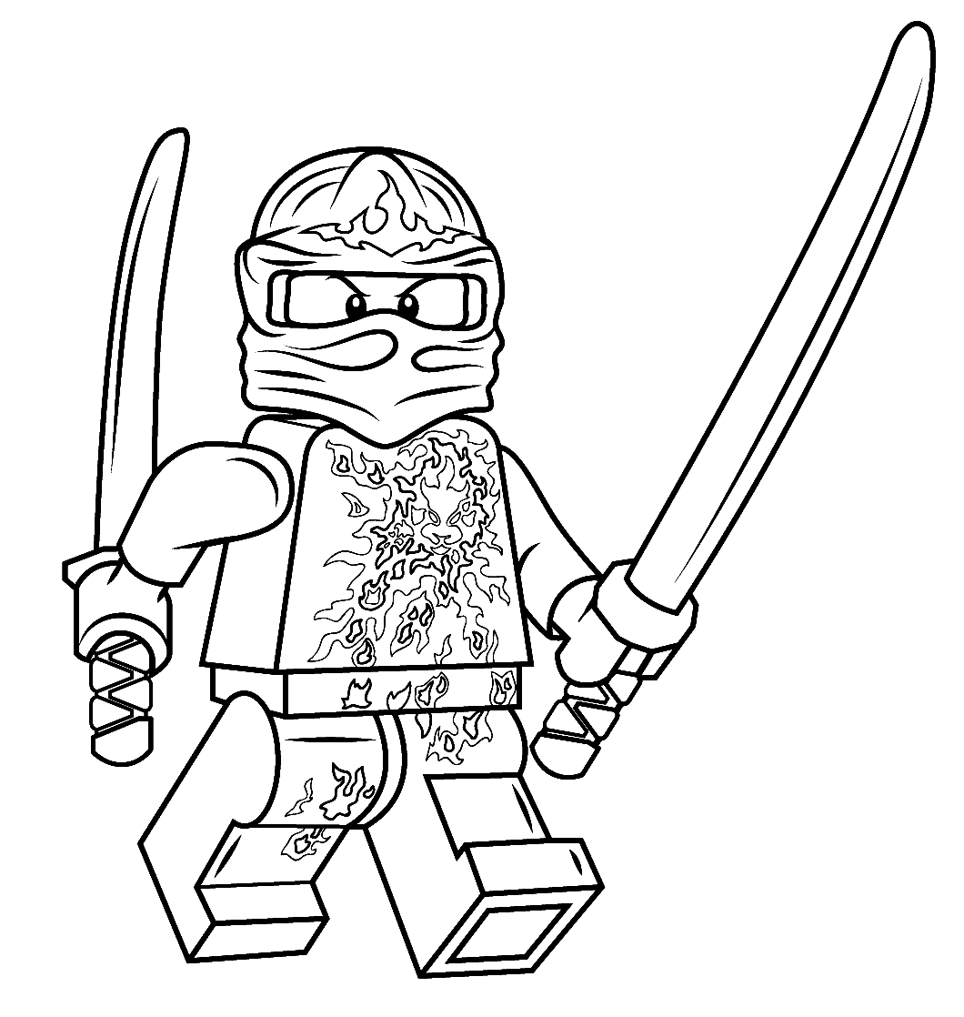 desenho de Kai de Ninjago segura espadas douradas em suas mãos