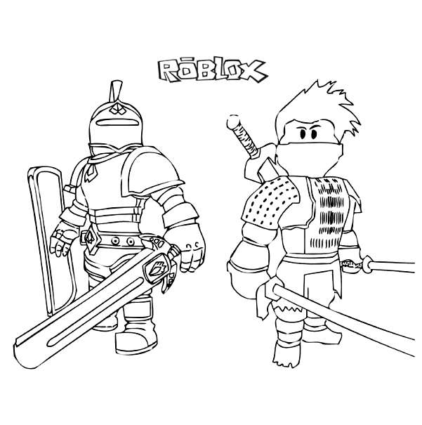 Knight and Samurai from Roblox ready to fight in the battle Coloring Pages