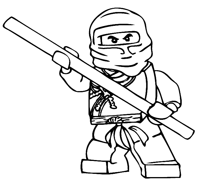 Desenho de Lego Ninjago Ninja segura seu bastão realmente grande
