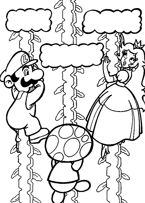 Mario está salvando a la Princesa Peach, Luigi y Toad en Mario Party Games Coloring Page