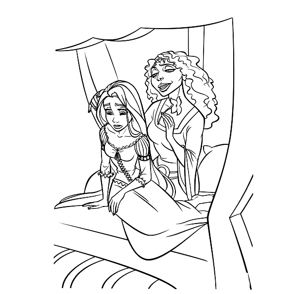 Mother Gothel and Rapunzel Coloring Pages