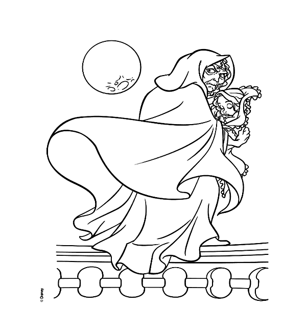 Mother Gothel kidnaps Baby Rapunzel Coloring Page