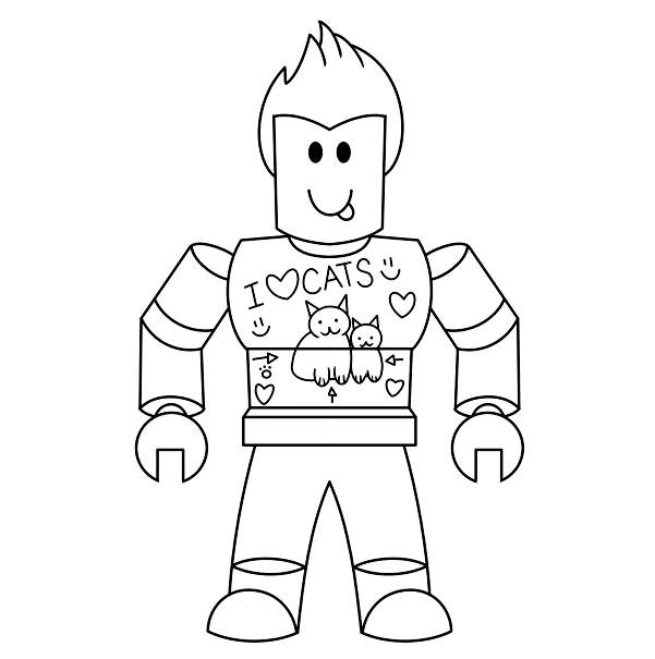Naughty boy wears I love cat t-shirt from Roblox Coloring Pages