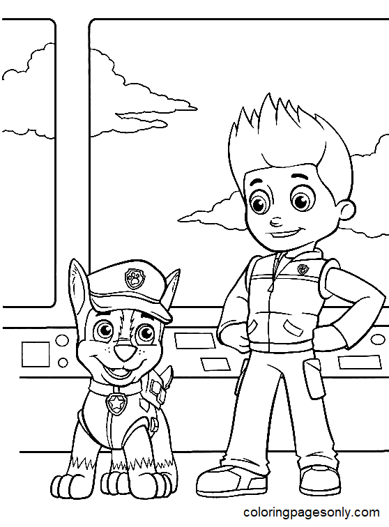 Pagina da colorare di Paw Patrol Chase e Ryder