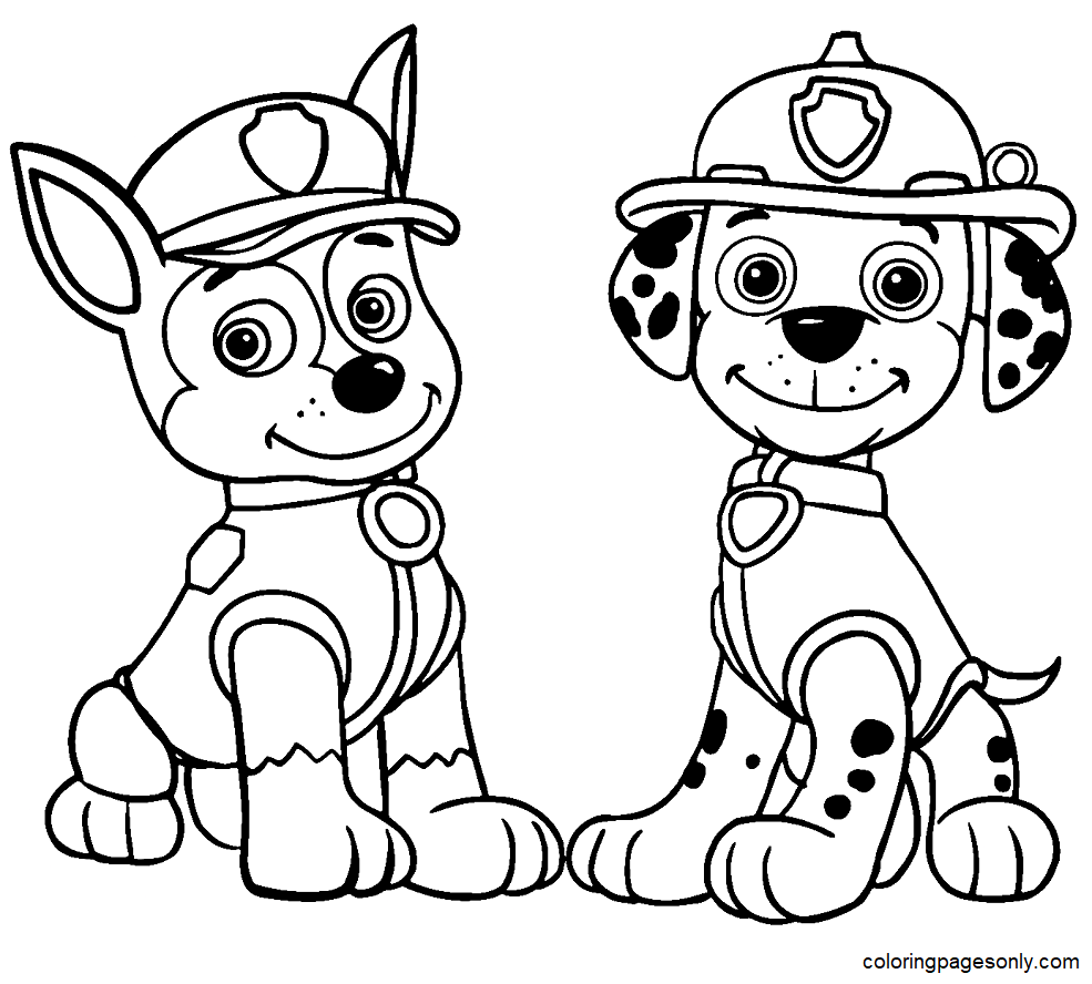 Dibujo para colorear de Chase y Marshall de la Patrulla Canina