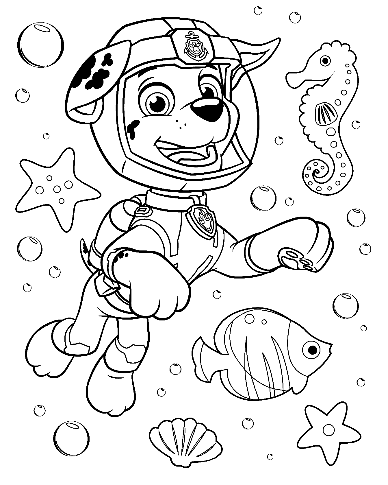 Paw Patrol Marshall Underwater Coloring Page