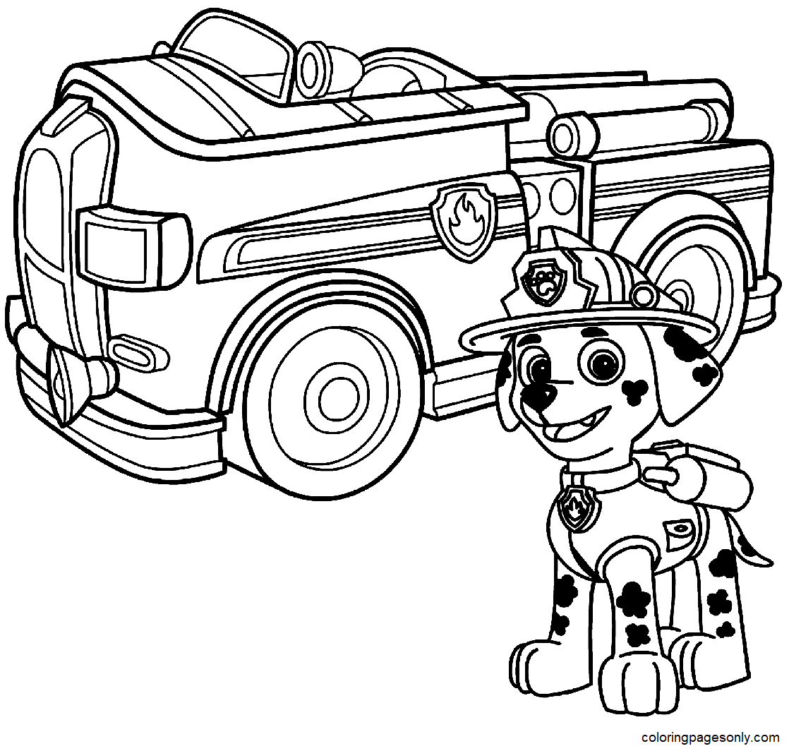 Paw Patrol Marshall avec un camion de pompiers de Fire Truck