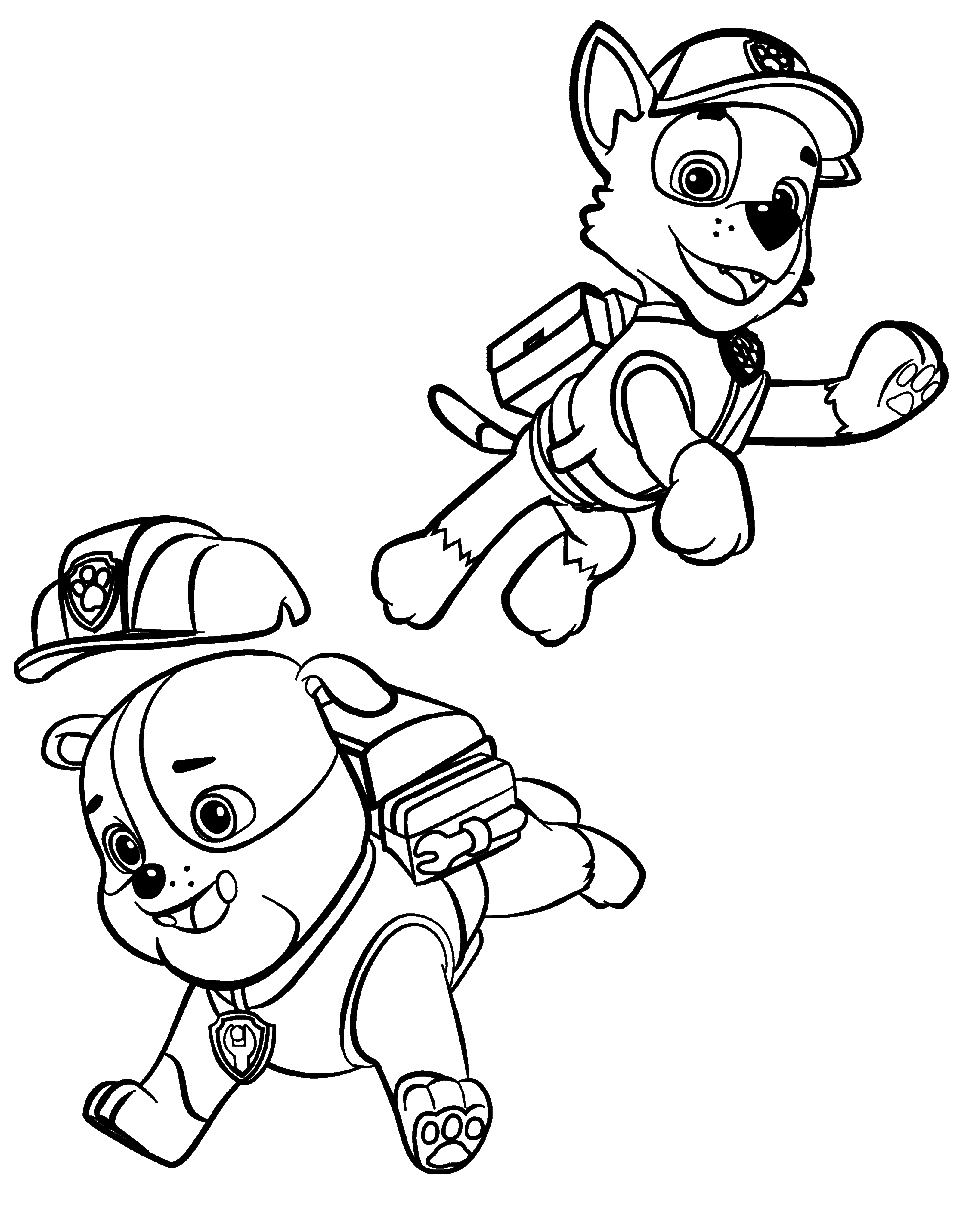 Paw Patrol Rubble And Rocky Coloring Page