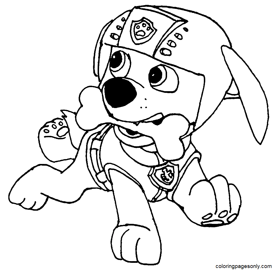 Paw Patrol Zuma With A Bone Coloring Page