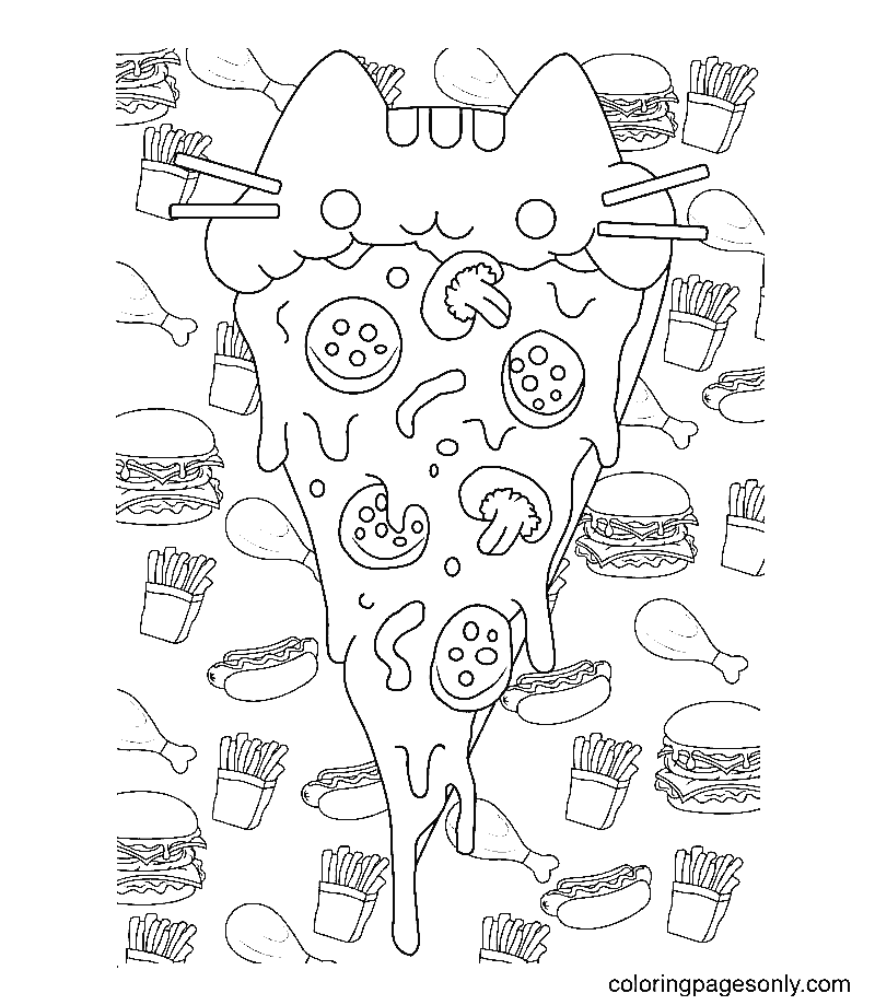 Pizza Pusheen Coloring Page