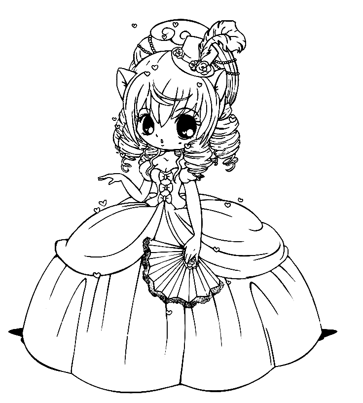 Desenho para colorir de anime da princesa Chibi