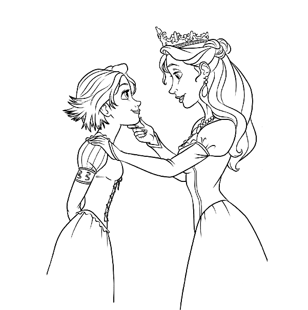 Queen Ariana and Rapunzel Coloring Pages