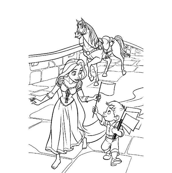 Rapunzel is playing with children Coloring Pages