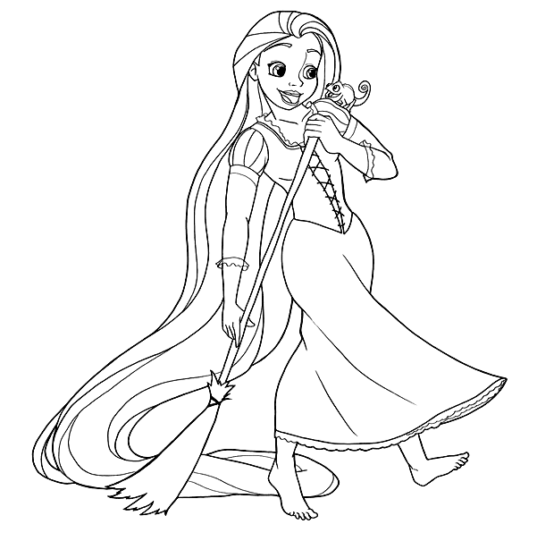 Rapunzel is sweeping Coloring Pages