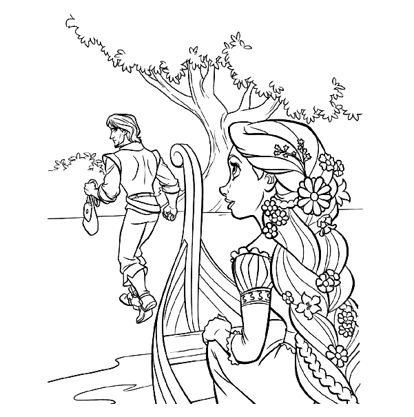Rapunzel sits on the boat Coloring Page