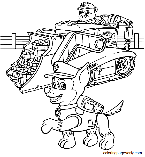 Rubble On His Construction Truck And Chase Coloring Page