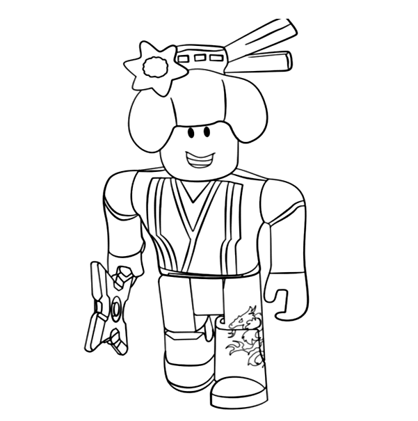 Samurai girl has got Japanese-style hair from Roblox Coloring Pages