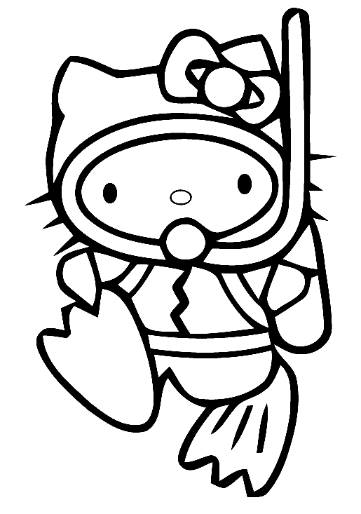 Scuba Diving Hello Kitty Coloring Page