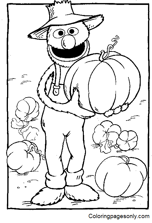 Sesame Street Grover Halloween Pumpkin Coloring Page