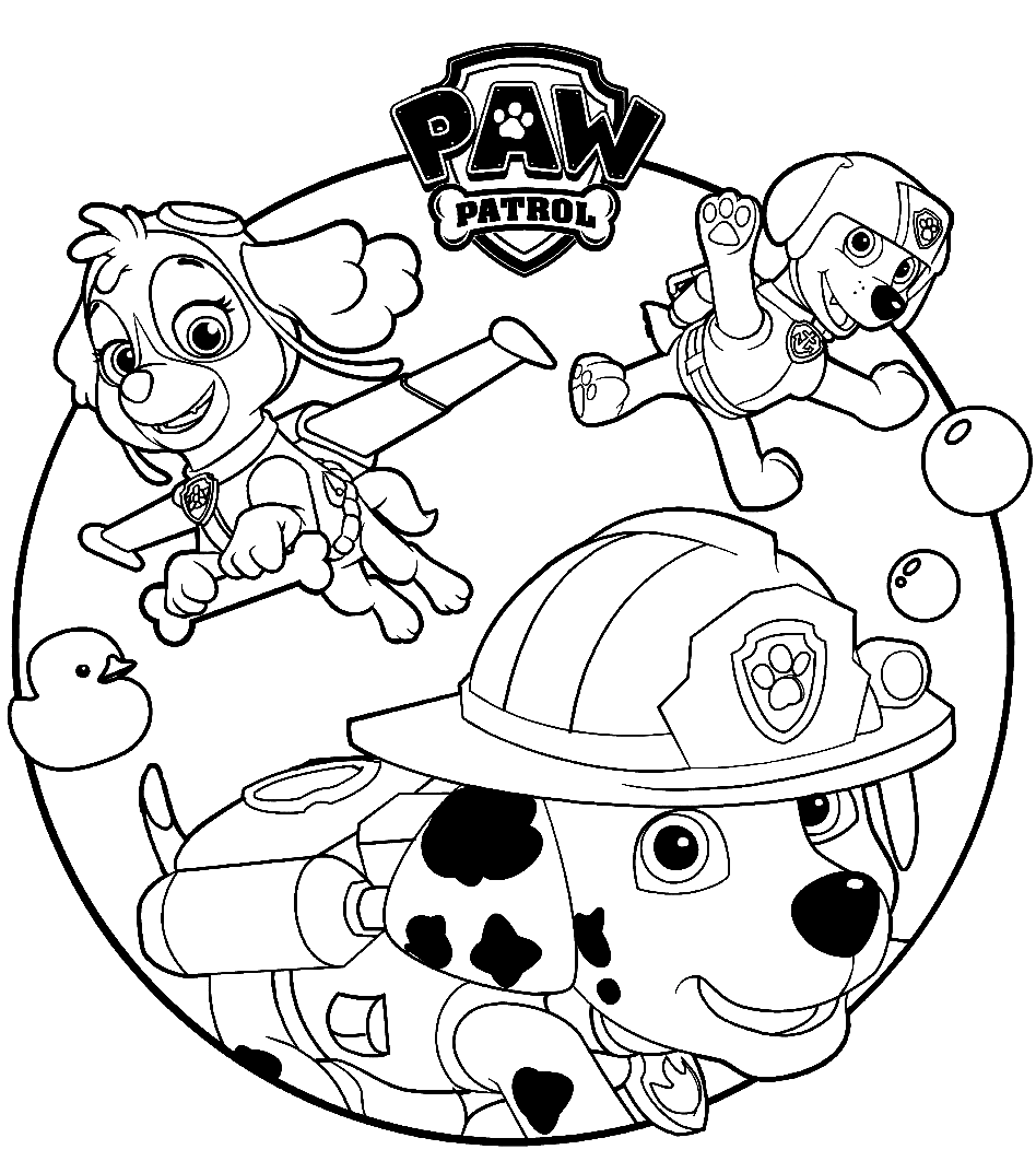 Skye, Marshall and Rocky Coloring Page
