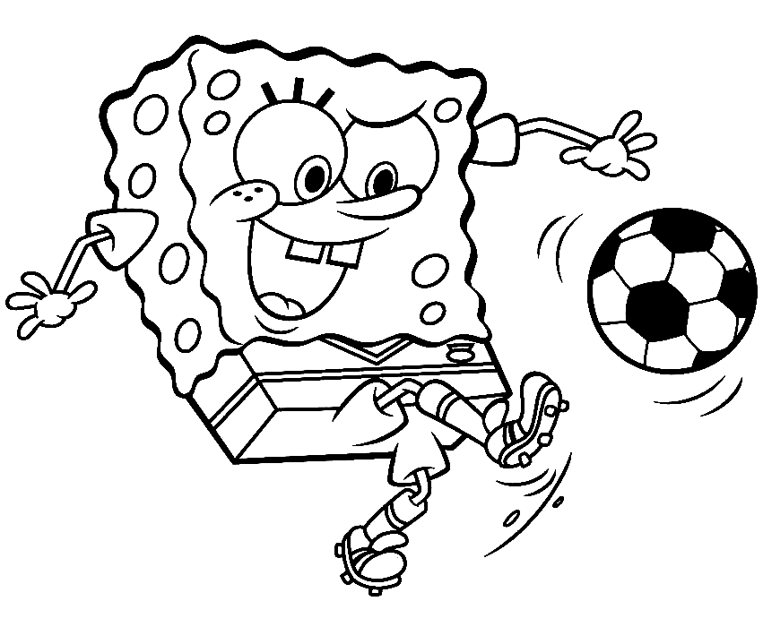 Spongebob Playing Soccer Coloring Page