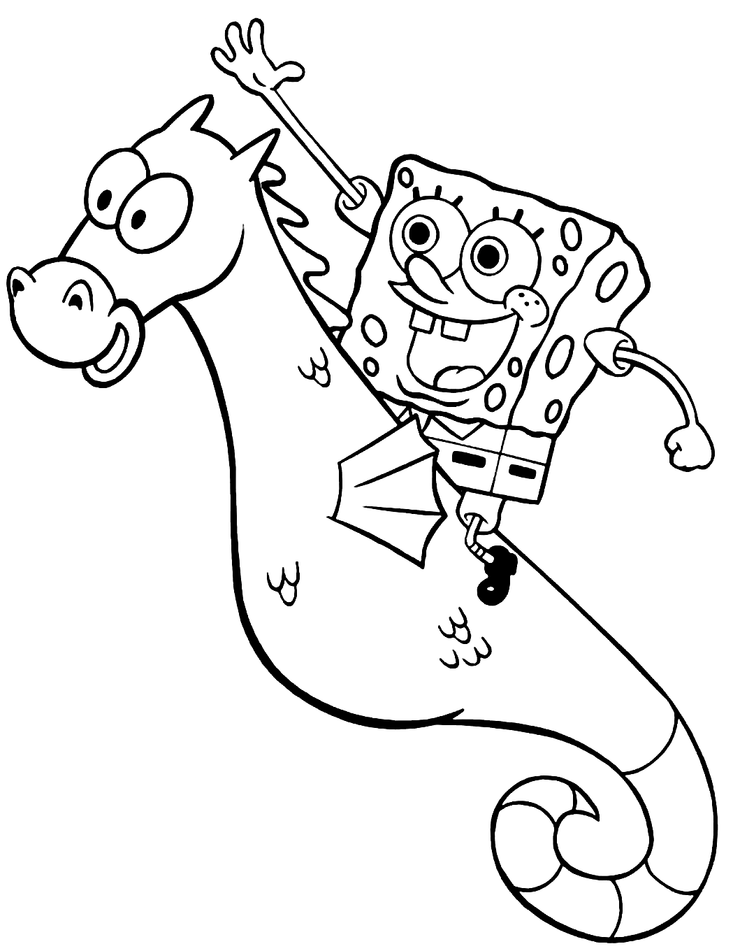 Spongebob Riding Seahorse Coloring Page