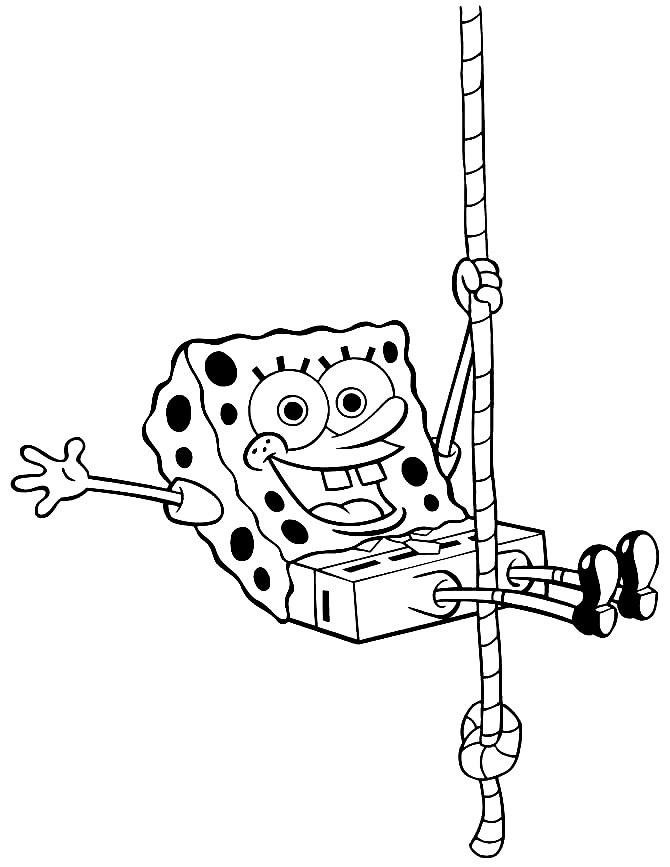 Spongebob Slides Down Rope Coloring Page