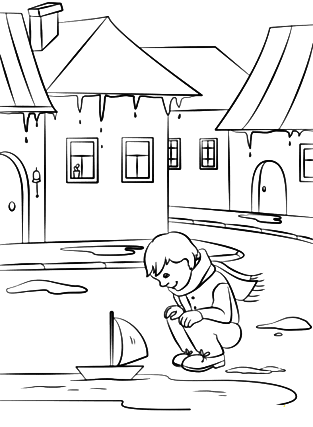 Spring in a Small Town Coloring Pages