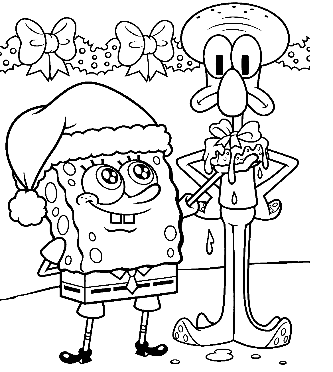 Squidward Tentacles And SpongeBob Coloring Page