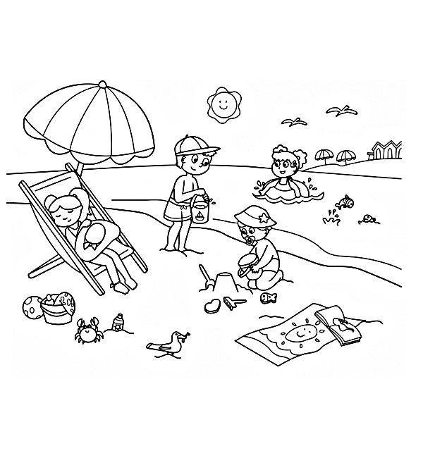 Summer on the beach of the small friends Coloring Pages