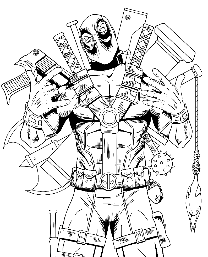 Pagina da colorare di supereroi Deadpool