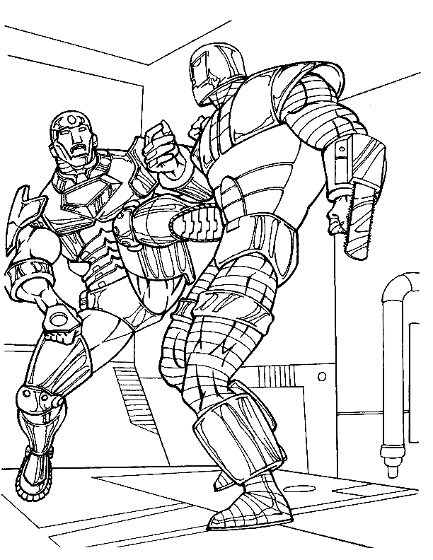 Superhero Iron man hits to the kick enemy Coloring Pages